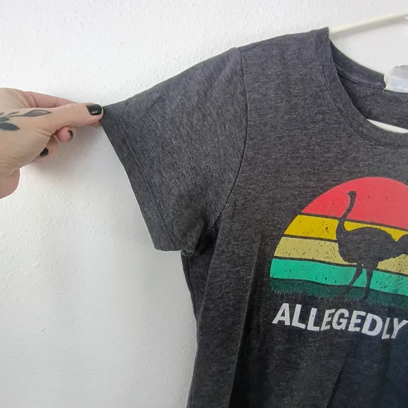 Port & Company “Allegedly” Graphic Tee Women’s Medium Gray Funny Ostrich Shirt - Picture 5 of 6